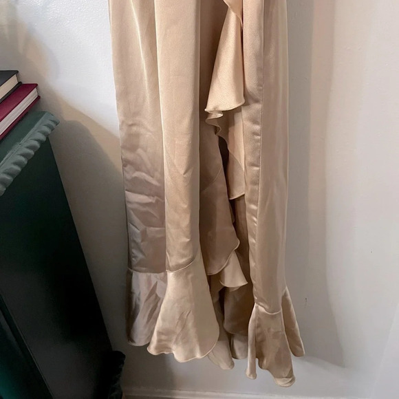 Show Me Your Mumu Samantha Ruffle Wrap Style Satin Dress Champagne Gold Sz XS - Picture 10 of 13